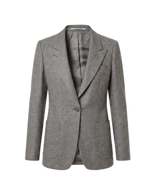 Tagliatore Gray Herringbone-Pattern Single-Breasted Blazer