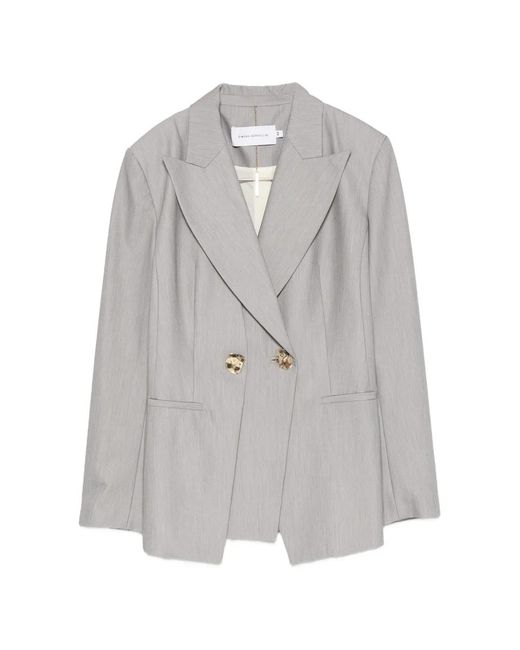 SIMONA CORSELLINI Gray Double-Breasted Peak-Lapel Blazer