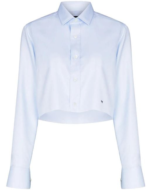 HOMMEGIRLS Blue Long-Sleeve Cropped Shirt