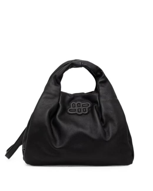 Munthe Black Lix Logo-Patch Ruched Tote Bag