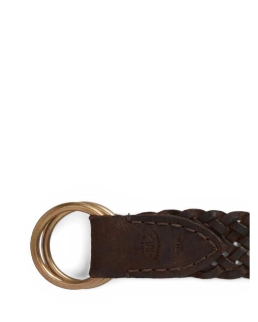 RRL Brown Braided Double-Ring Leather Belt for men