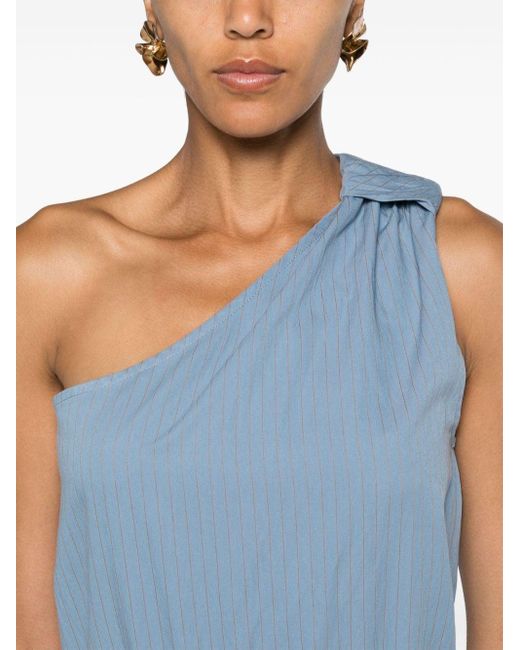 FEDERICA TOSI Blue Striped One-shoulder Top