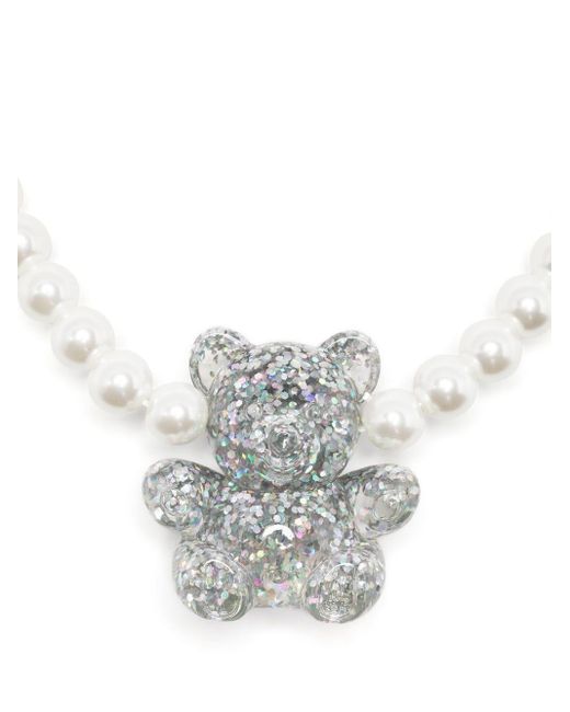 Bimba Y Lola White Glitter-embellished Bear Necklace