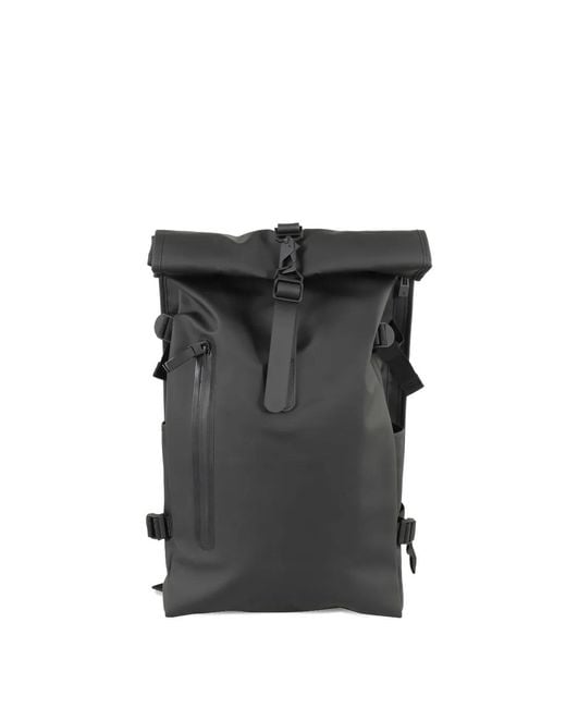 Rains Black Roll-Top Buckle-Fastening Backpack for men