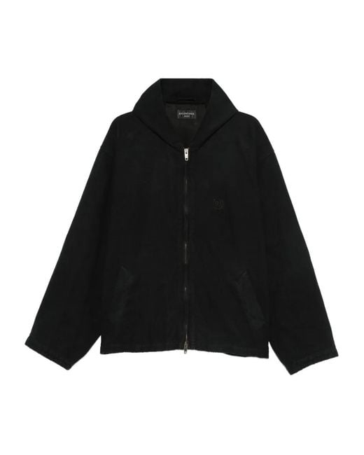 Balenciaga Black Flanned Hooded Jacket