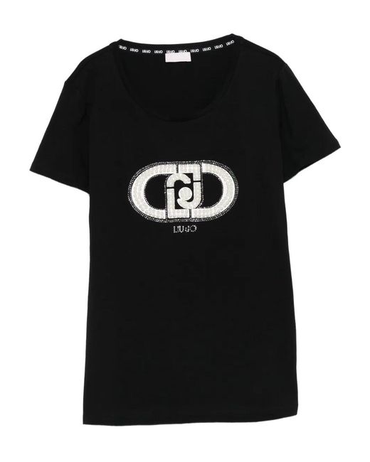 Liu Jo Black Embellished-Logo T-Shirt