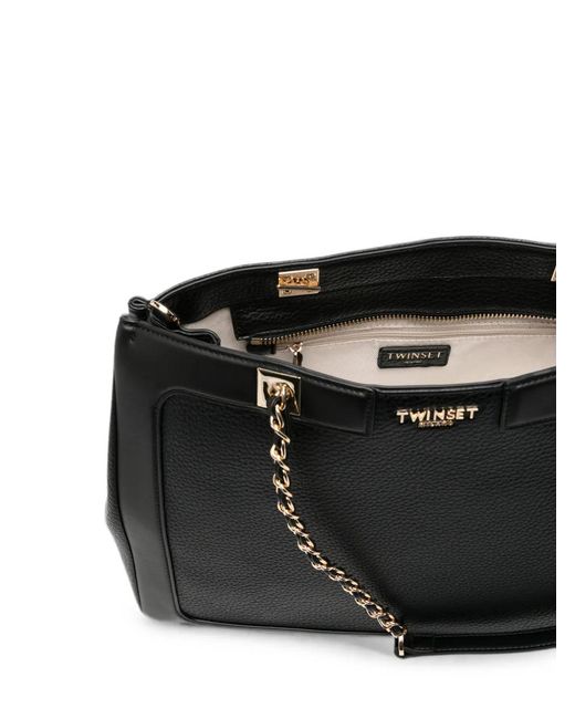 Twinset Black Chain-Strap Tote Bag