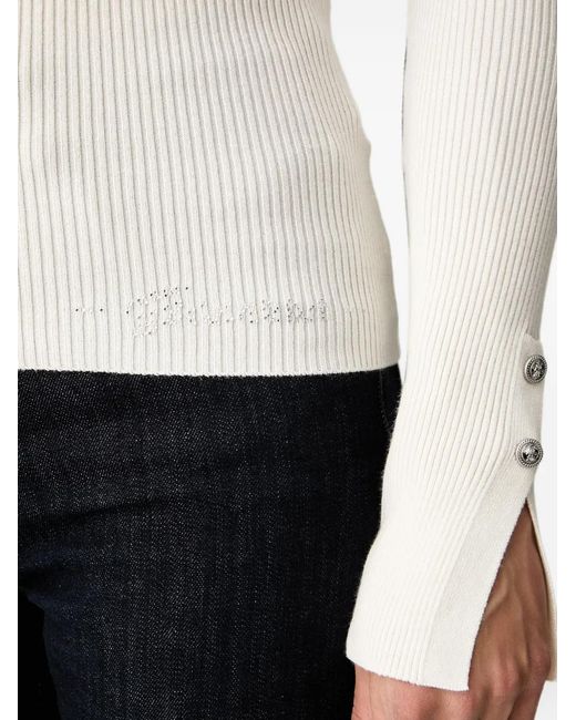 Guess White Ellie Ribbed-Knit V-Neck Sweater