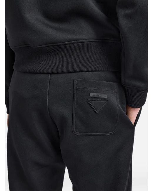 Prada Black Logo-Patch Straight-Leg Trousers for men