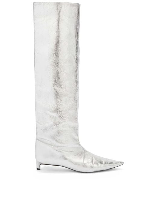 Jil Sander White 30Mm Metallic Knee Boots