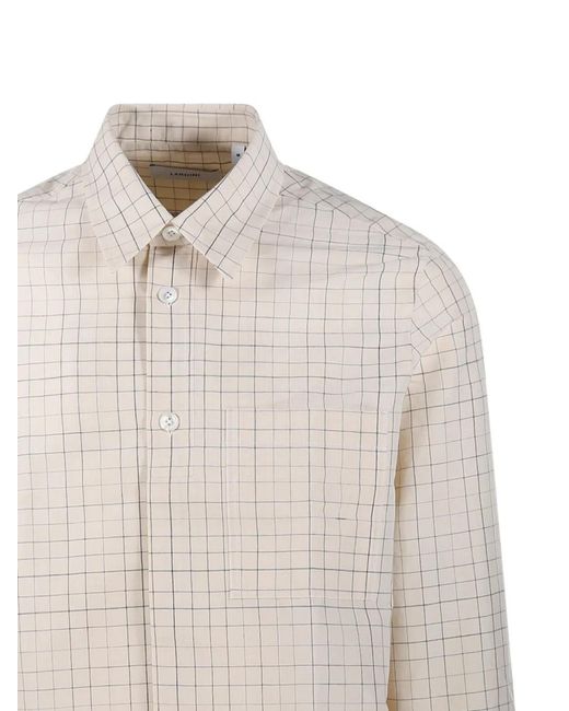 Lardini White Check-Pattern Drawstring-Hem Shirt for men