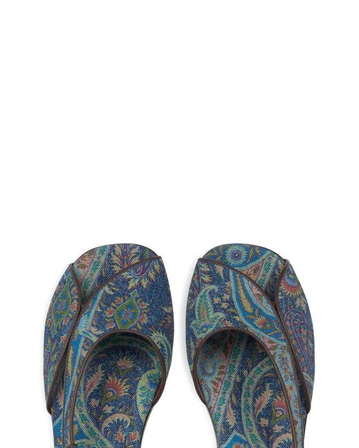 Etro Blue Low Jacquard Denim Sandals