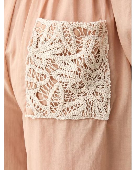 ViCOLO Natural Crochet-Detail Elasticated-Waist Trousers