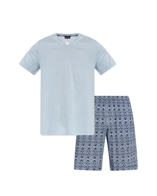 Hanro Blue Damask-Pattern Pyjama Set for men