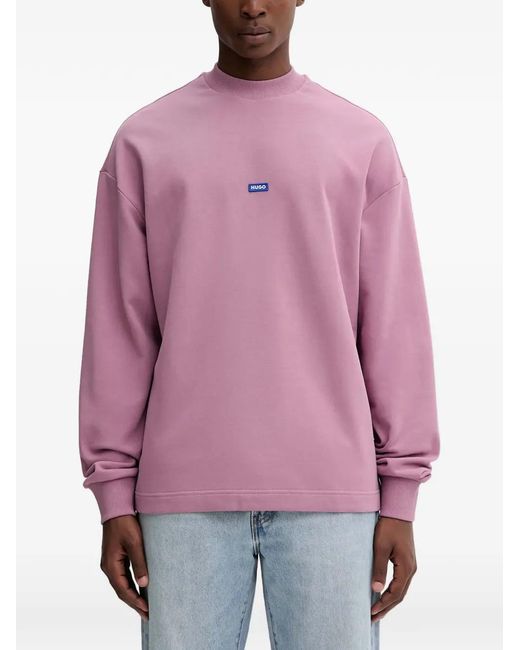 HUGO Pink Logo-Patch Sweatshirt for men