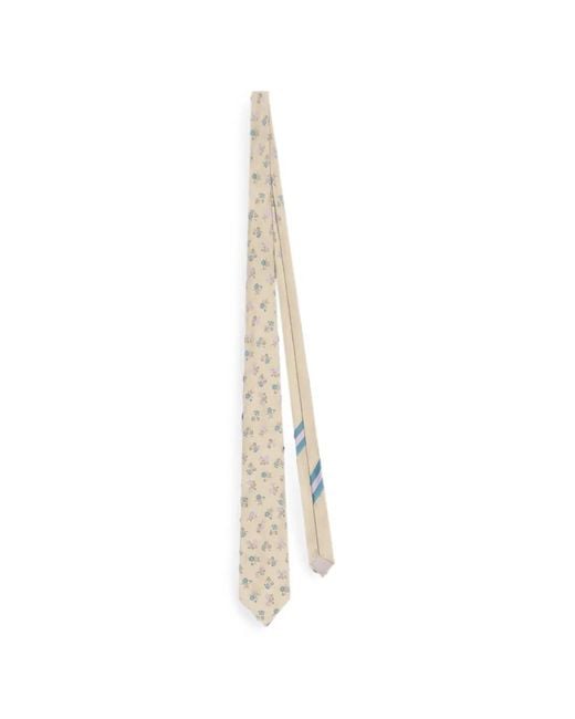 Dries Van Noten White Printed Silk Tie for men