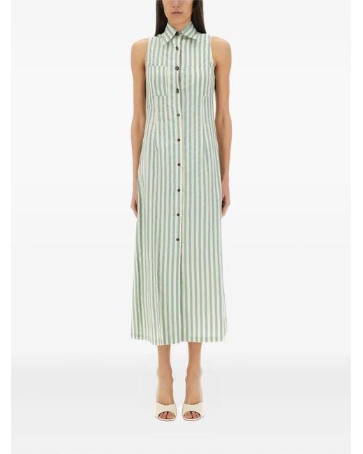 Alysi Green Striped-Pattern Sleeveless Midi Dress