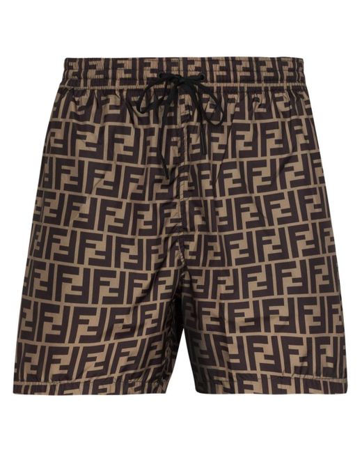 Fendi Brown Double F Print Swim Shorts for men