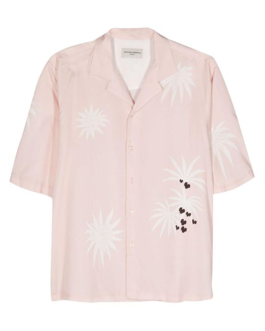 Officine Generale Pink Floral Short-sleeved Shirt for men