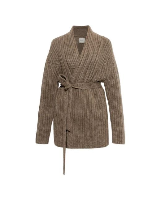 Lisa Yang Natural Jacqueline Belted Waffle-Knit Cardigan