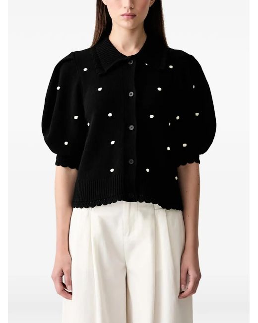 Stine Goya Black Polka-Dot Puff-Sleeve Cardigan