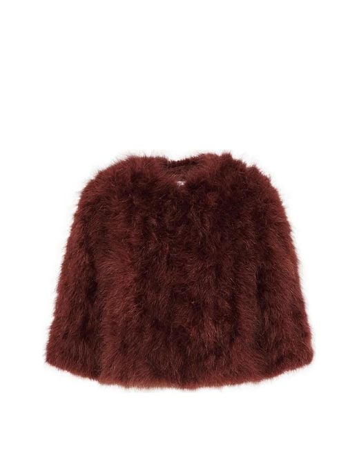 Yves Salomon Red Feather-Embellished Jacket