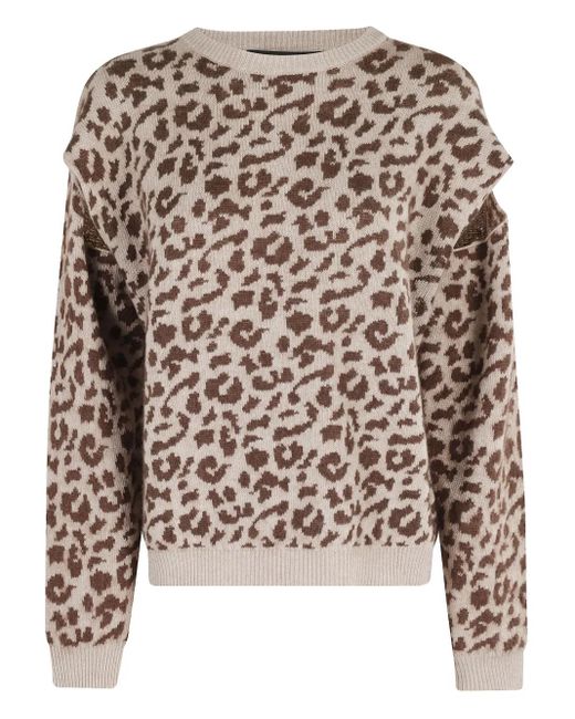 FEDERICA TOSI Brown Leopard-Print Shoulder-Detail Jumper
