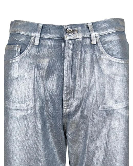 Elisabetta Franchi Blue Metallic-Effect Trousers
