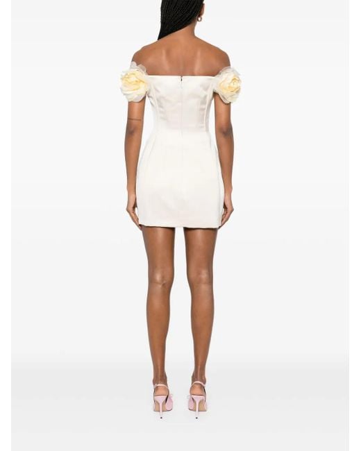 Vestido midi de satén con apliques florales Elisabetta Franchi de color White