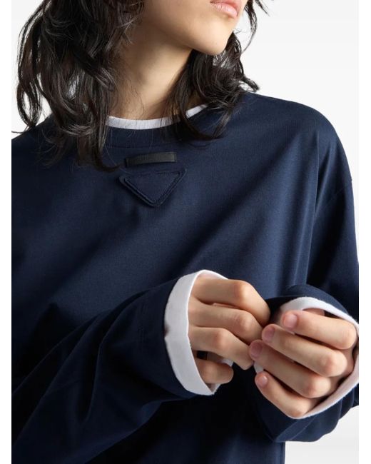 Prada Blue Long-Sleeve Crew-Neck T-Shirt