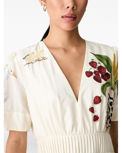 Farm Rio Natural Graphic-Print Pleated Midi Dress