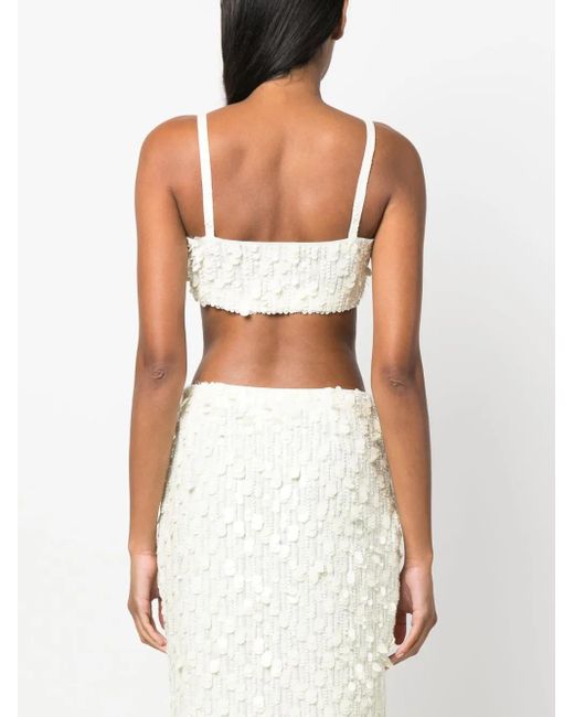 P.A.R.O.S.H. Natural Sequin-Embellished Crop Top