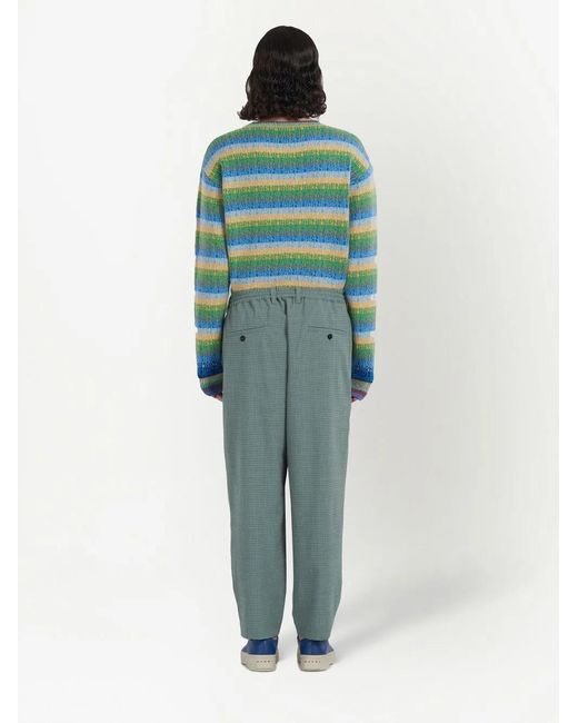 Marni Blue Grid-Pattern Mid-Rise Pants for men