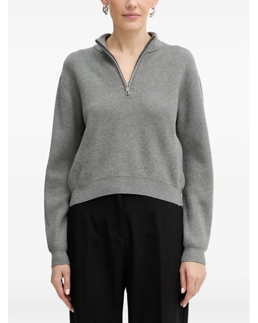 Guess Gray Harley Zip Ribbed Sweater