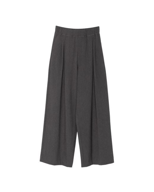 ELEH Gray Pleated Wide-Leg Trousers