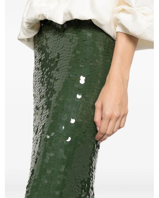 P.A.R.O.S.H. Green Sequin-Embellished Midi Skirt