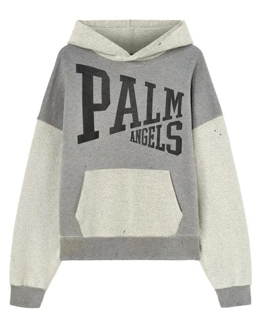 Palm Angels Gray College Hoodie for men