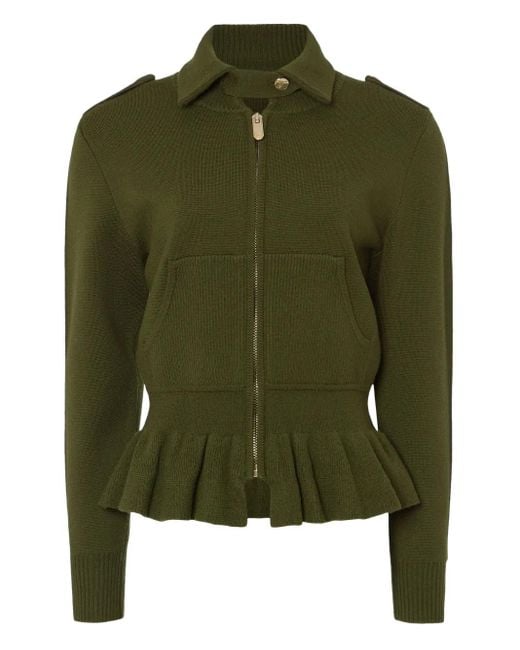 Temperley London Green Ruffled Napoleon Knit Jacket