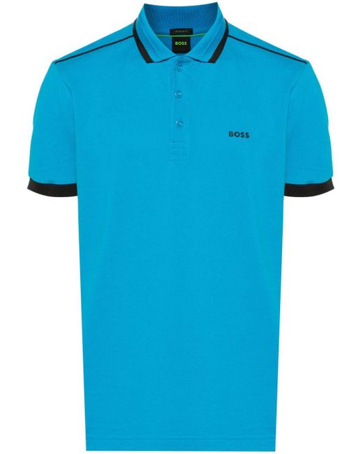 Boss Blue Logo-print Piqué Polo Shirt for men