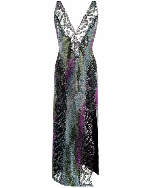 Versace Silk Crystalembellished Semisheer Evening Dress in Black Lyst