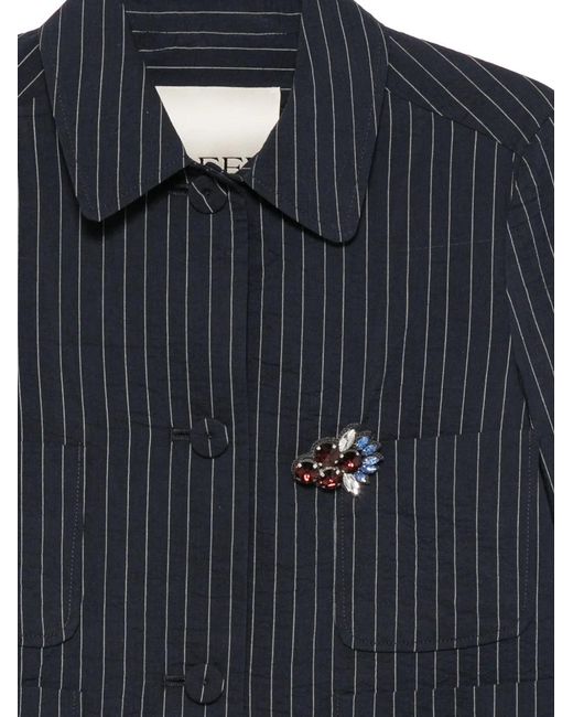 ODEEH Blue Pinstripe-Pattern Crystal-Embellished Jacket