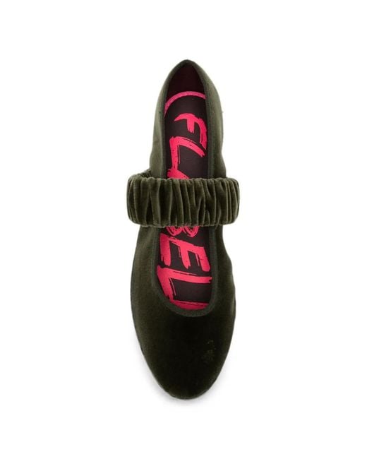 Flabelus Green Mafalda Velvet Ballet Flats