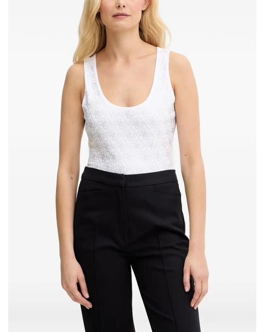 Guess White Logo-Embellished Tank Top