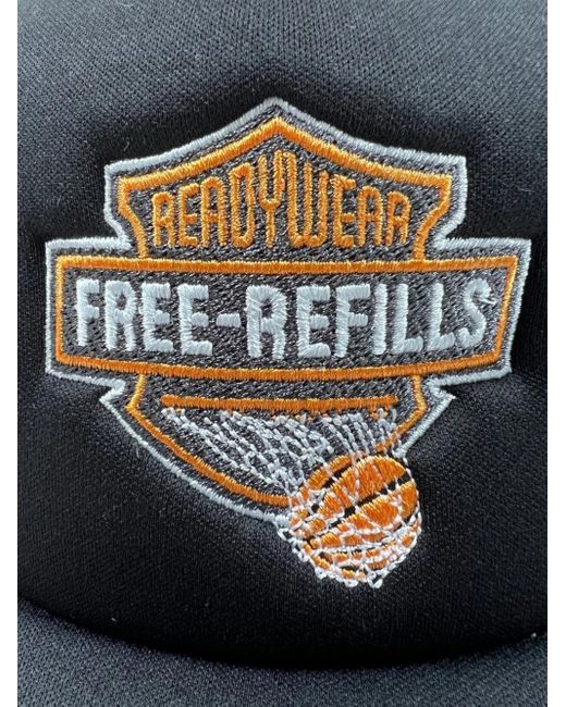 Free Refills Black Harley Embroidered-Logo Trucker Cap for men