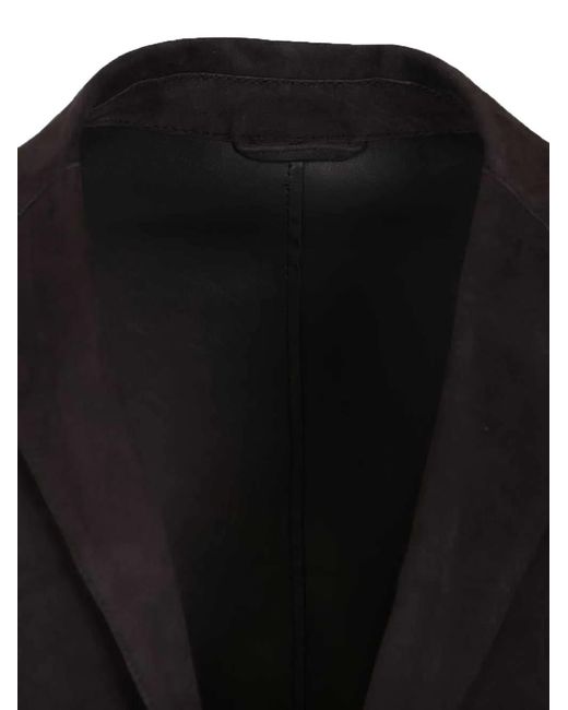 Al Duca D'aosta Black Single-Breasted Suede Blazer for men