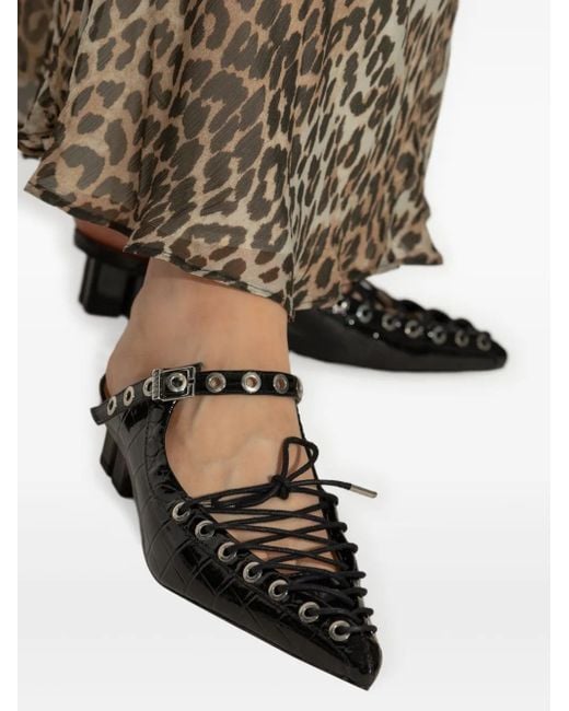 Ganni Black 50Mm Buckle-Fastening Lace-Up Mules