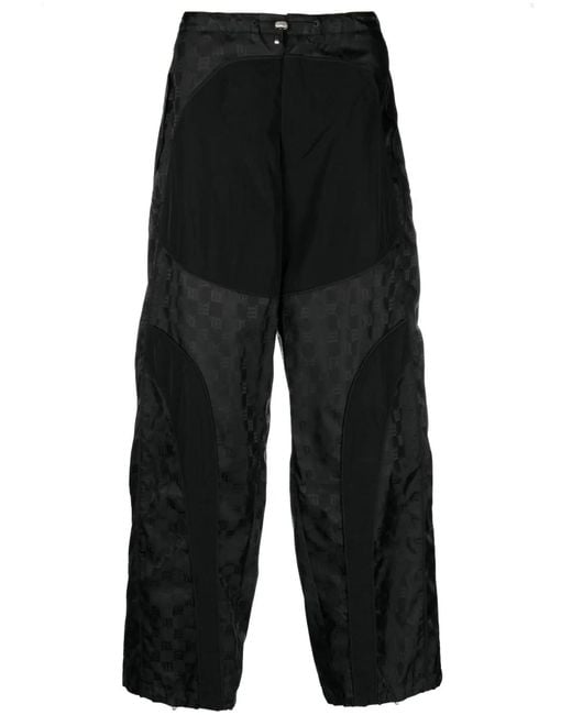 M I S B H V Black Monogram-Jacquard Wide-Leg Trousers for men
