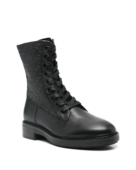 Calvin Klein Black Flat Combat Boot Mono Mix