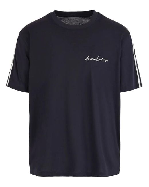 ARMANI EXCHANGE Blue Logo-Embroidered Cotton T-Shirt for men