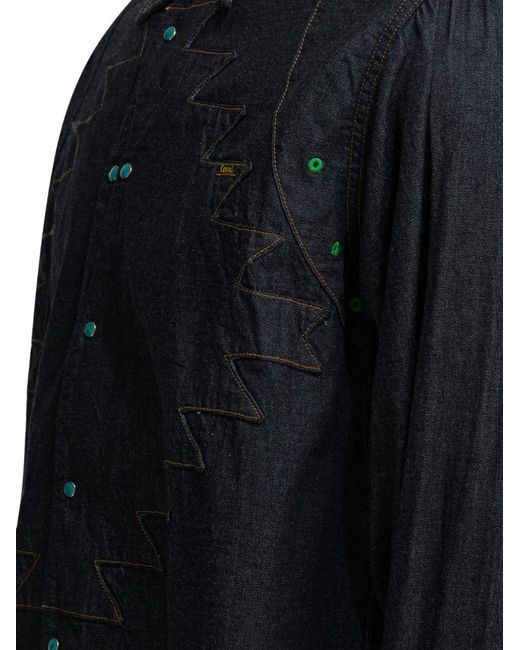 Kapital Blue Zigzag Embroidery Shirt for men
